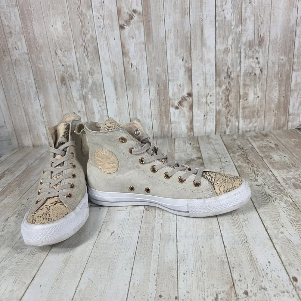 Converse Chuck Taylor All Star High Top Sneakers Beige Suede Snake Print Women 8
